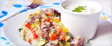Баранина с овощами и рисом