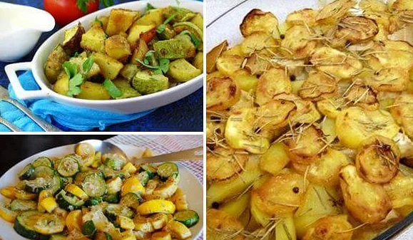 гарнир из запеченных картофеля и кабачков