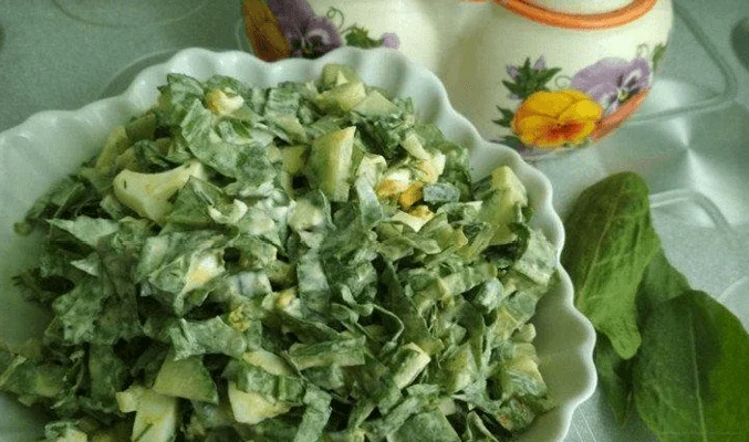 Салат из яиц, огурцов и щавеля