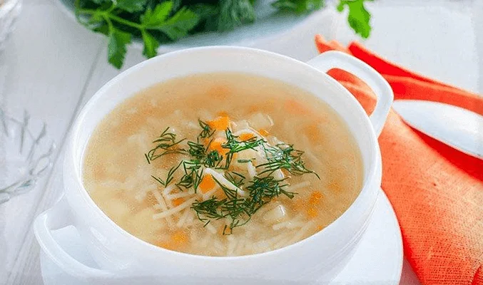 Суп с пшеном, спагетти и курицей