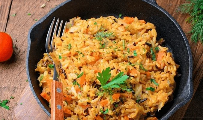 Тушеная капуста с рисом